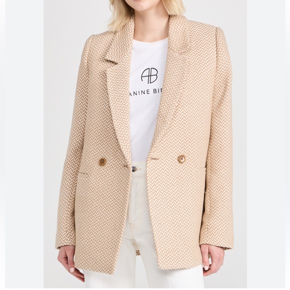 Anine Bing Fishbone Tan and Cream Blazer, XS - Picture 2 of 10